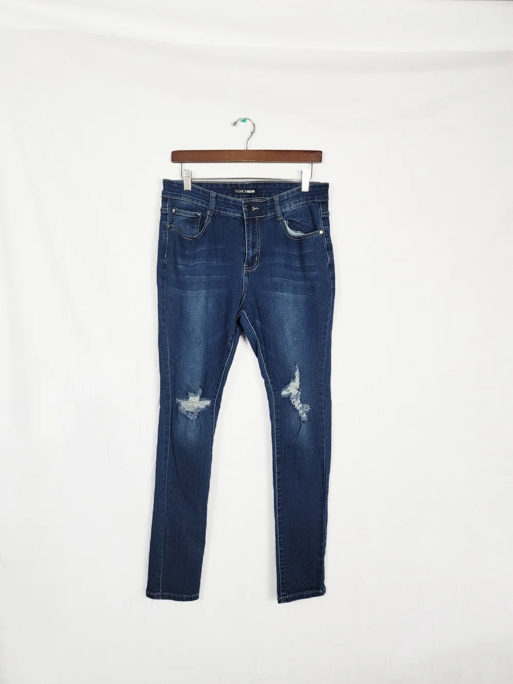 Fashion Nova 13/14 Dark Blue Distressed Skinny Jeans